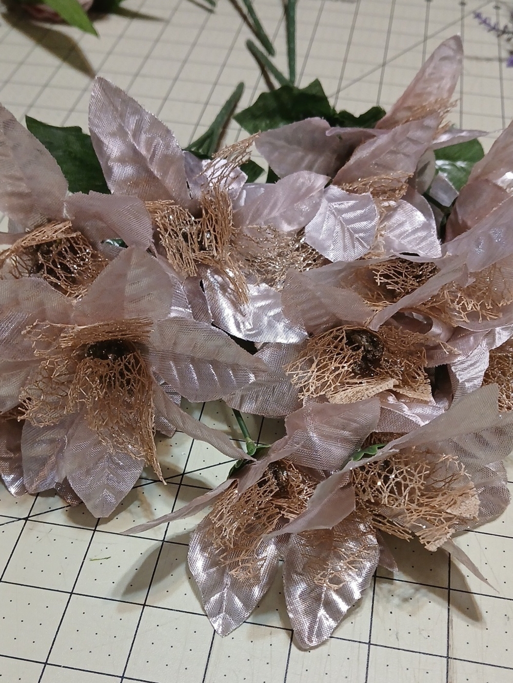 Champaign Pink Gold Artificial Poinsetta Floral Bouquets - Set Of 3